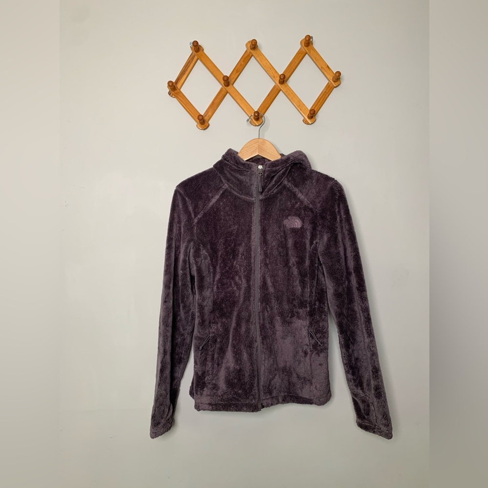 Women’s The North Face Gray/Purple Zip-up Hooded Sherpa Jacket SZ S